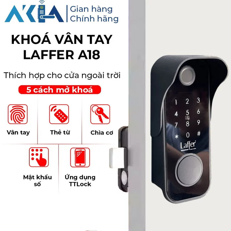 Khoá cổng vân tay Laffer A18 - Chống nước IP68, Vân tay siêu nhạy, Lưu trữ 100 vân tay, Thân khoá inox 304, BH 24th — ảnh 1