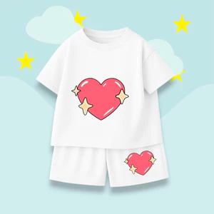 Set Bộ Trẻ Em Ngắn Tay – Hình Trái Tim Ngôi Sao Dễ Thương, Vải Cotton Êm Ái, Thoáng Mát (M 271)