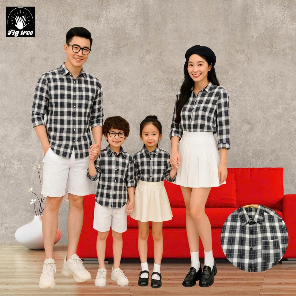 Áo Sơ Mi Gia Đình Fig Tree Caro Đen Thời trang Cho Gia Đình Đi Chơi, Đi Tiệc, Chất Dày Dặn, MS 168B