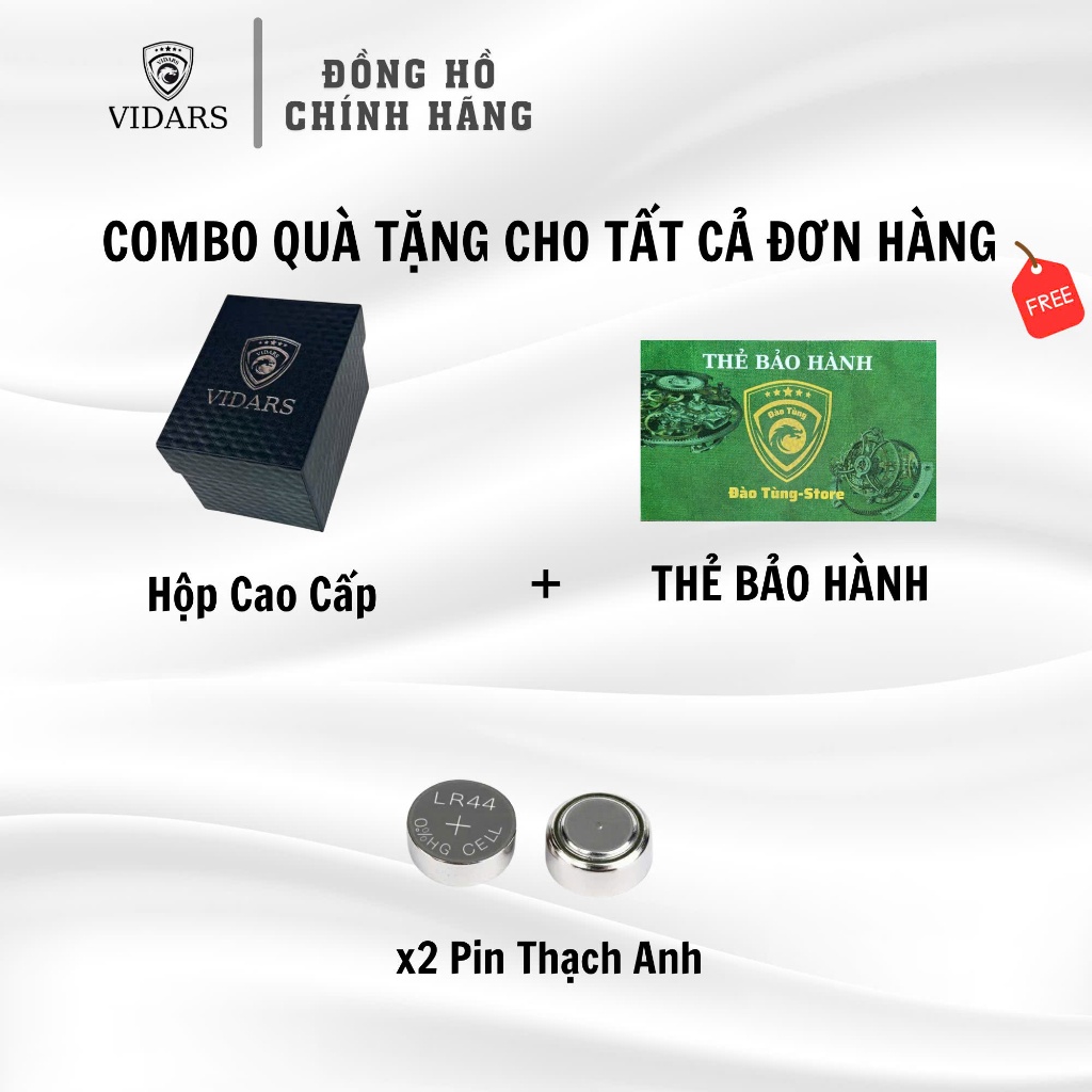 Đồng Hồ Nam VIDARS Viền Đá Khung Đá Dây Silicon Có Bộ Lịch Ngày Chống Nước 3ATM Đeo Tay Watch