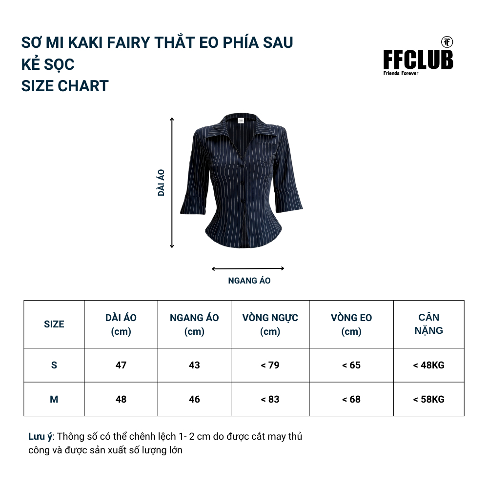 Áo sơ mi tay lỡ Kaki Kẻ sọc Fairy FFCLUB có Thắt eo phía sau Tôn dáng