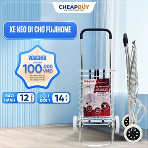 Xe kéo đi chợ 2 bánh gấp gọn nhập khẩu FUJIHOME, xe đẩy hàng xếp gọn giỏ kéo mini đa năng có bánh xe