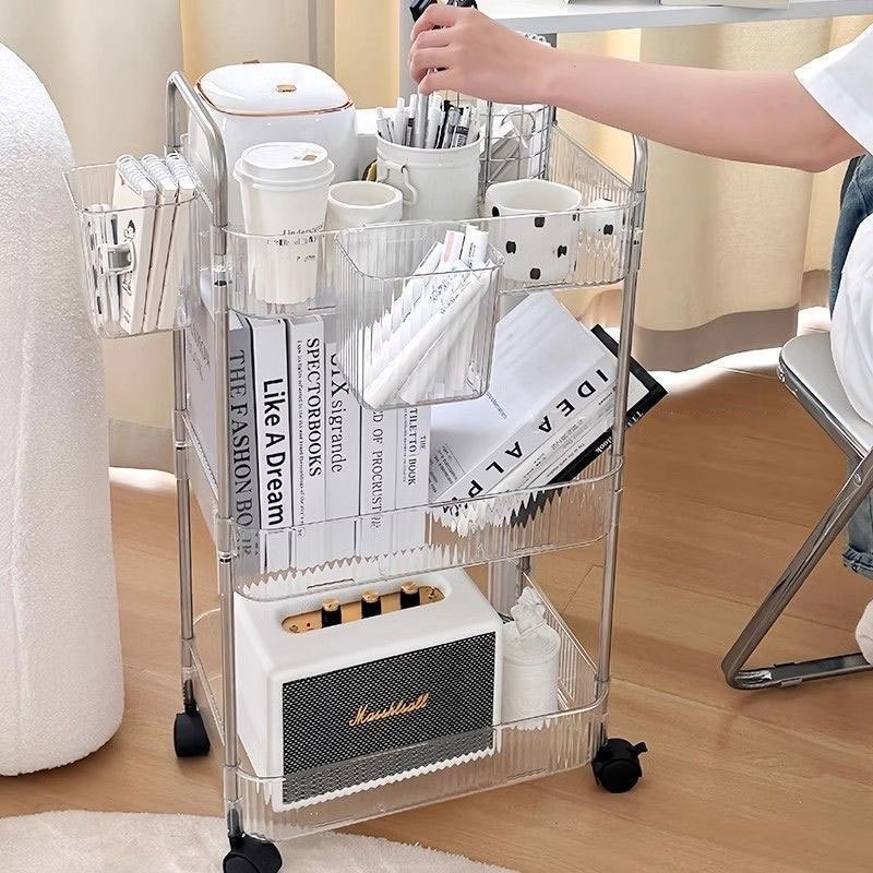 Xe Đẩy Spa 4 Tầng - Kệ đựng mỹ phẩm trong suốt có ngăn kéo, [Bồi thường 100% khi bị vỡ]