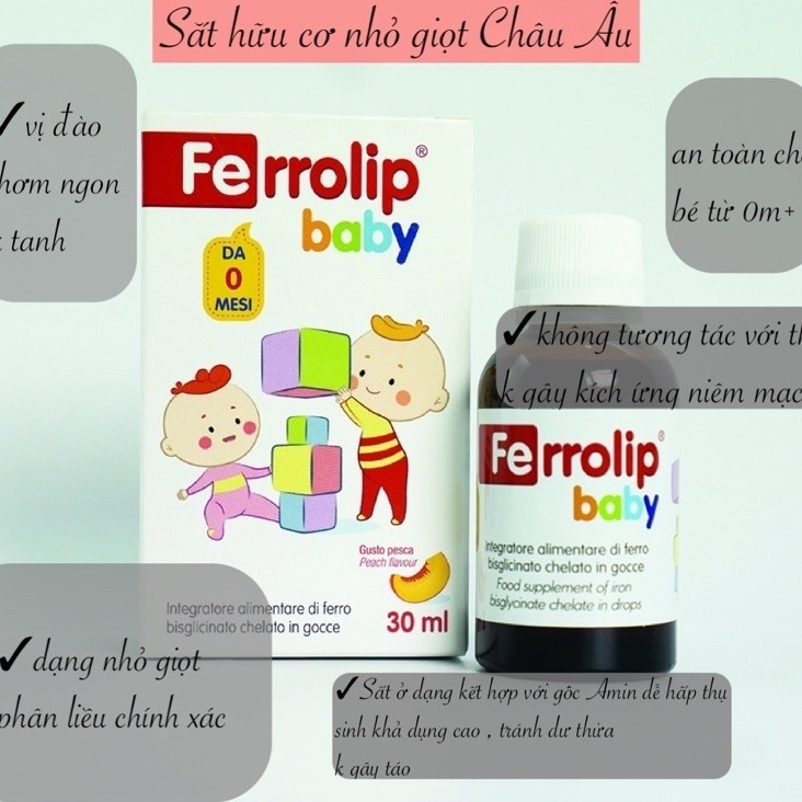 Ferrolip baby sắt hữu cơ nhỏ giọt vị đào cho bé 30ml