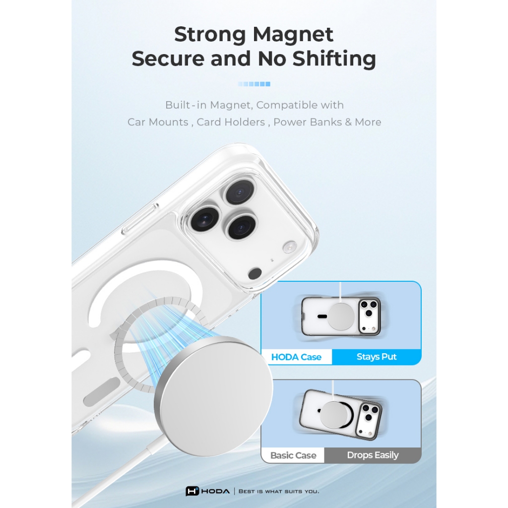 [ Chống Sốc ] Ốp Hoda Crystal Pro Có Nút Control Viền TPU Dẻo Tích Hợp Sạc Không Dây Chính Hãng cho iP 17/16/15 Series