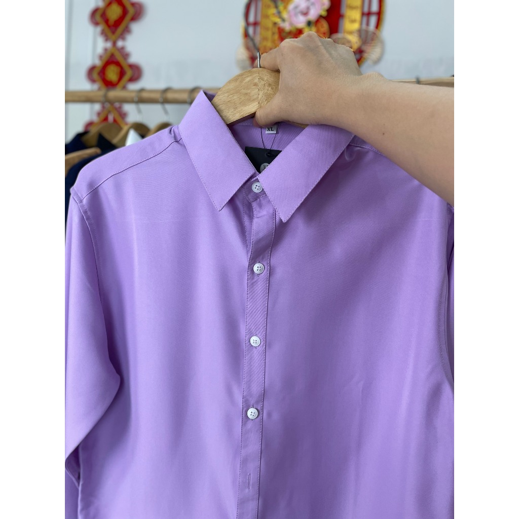 Set Sơ Mi Đôi, Sơ Mi Gia Đình Fig Tree Màu Tím Cà Thủy Chung, Chất Cotton Trơn Mềm Mịn, Size 8-110kg