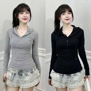 Áo thun dài tay chất tăm cotton ôm body có mũ thời trang Hàn Quốc 247store A.thundaitay432