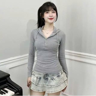 Áo thun dài tay chất tăm cotton ôm body có mũ thời trang Hàn Quốc 247store A.thundaitay432