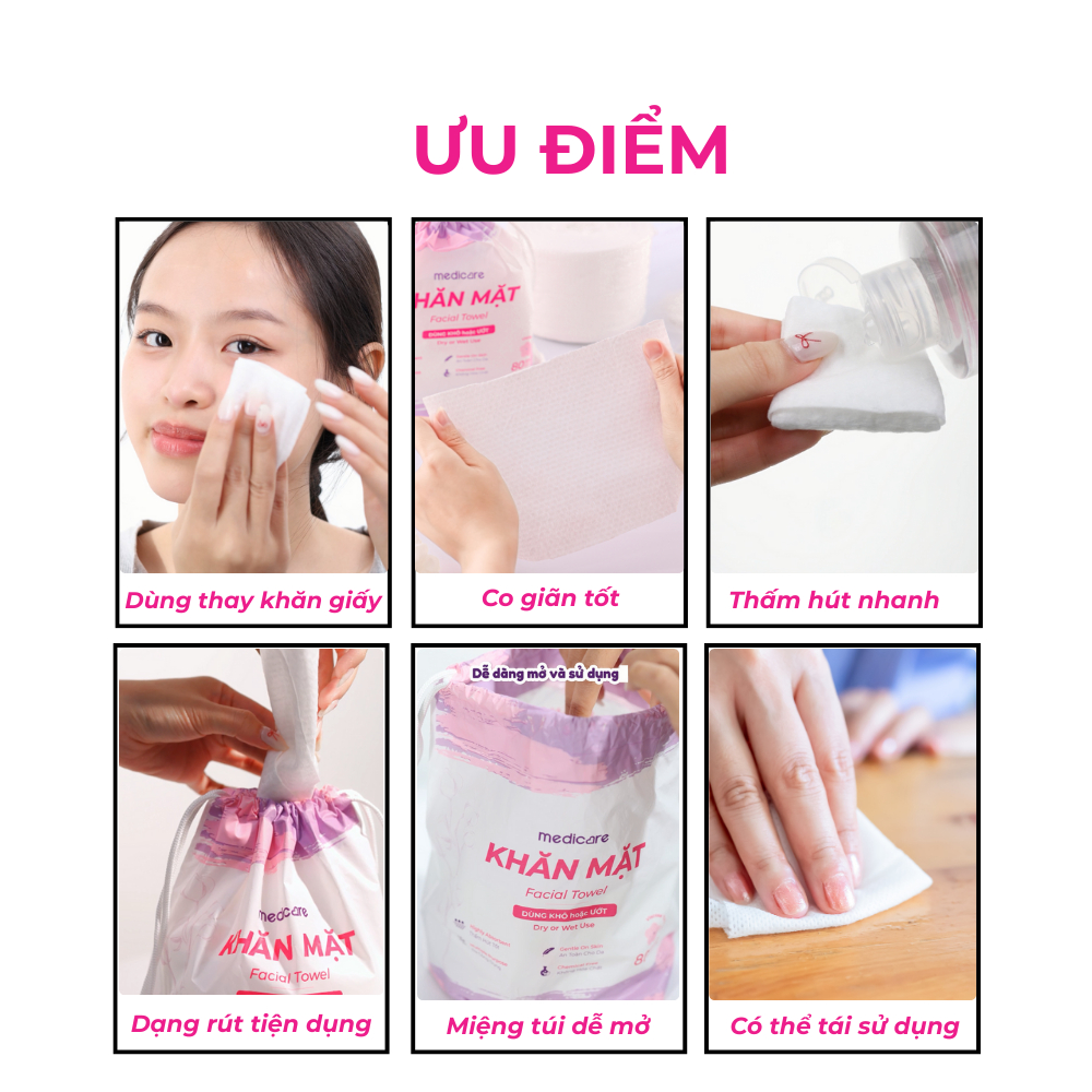 Khăn Mặt Khô MEDiCARE Đa Năng 20x15cm Cuộn 80 tờ