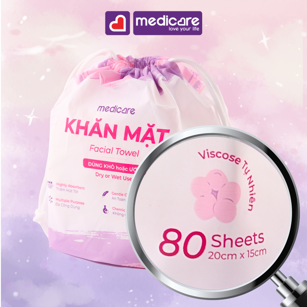 Khăn Mặt Khô MEDiCARE Đa Năng 20x15cm Cuộn 80 tờ