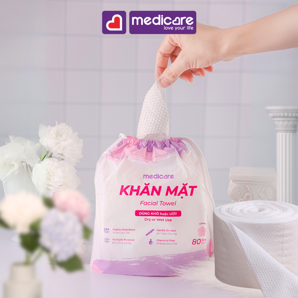 Khăn Mặt Khô MEDiCARE Đa Năng 20x15cm Cuộn 80 tờ