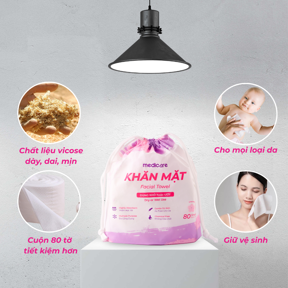 Khăn Mặt Khô MEDiCARE Đa Năng 20x15cm Cuộn 80 tờ