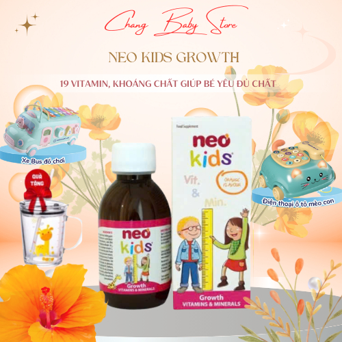 Siro ăn ngon Neo Kids Growth - 19 Vitamin, khoáng chất giúp bé yêu đủ chất cao lớn chai 150ml