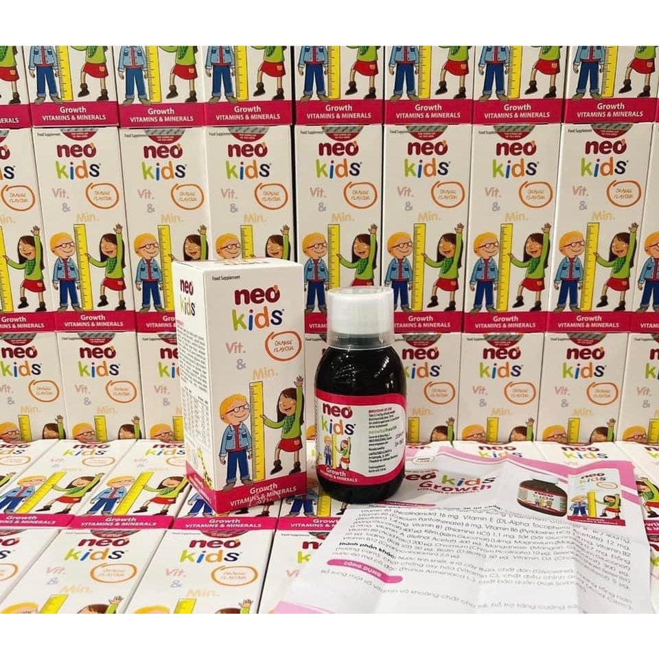 Siro ăn ngon Neo Kids Growth - 19 Vitamin, khoáng chất giúp bé yêu đủ chất cao lớn chai 150ml