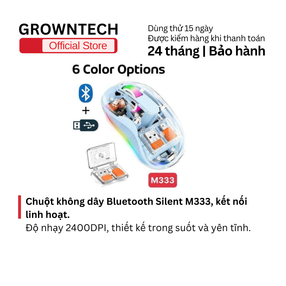 Chuột không dây bluetooth slient trong suốt M333 Kết nối Bluetooth/USB ...