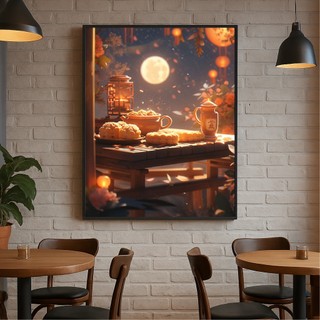 Tranh treo tường hình bánh trung thu BH148 - Tranh treo decor, trang trí trung thu quán nước, trà chanh, cafe