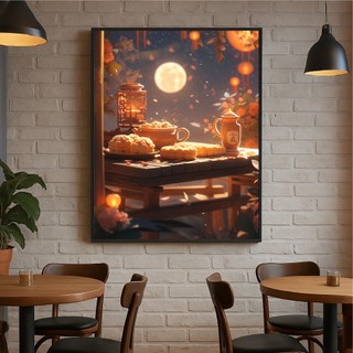 Tranh treo tường hình bánh trung thu BH148 - Tranh treo decor, trang trí trung thu quán nước, trà chanh, cafe