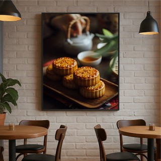Tranh treo tường hình bánh trung thu BH148 - Tranh treo decor, trang trí trung thu quán nước, trà chanh, cafe