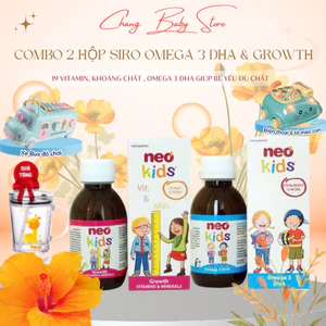 Combo 2 Hộp Siro hỗ trợ tăng đề kháng tự nhiên và Siro ăn ngon Neo Kids Growth - 19 Vitamim, khoáng chất