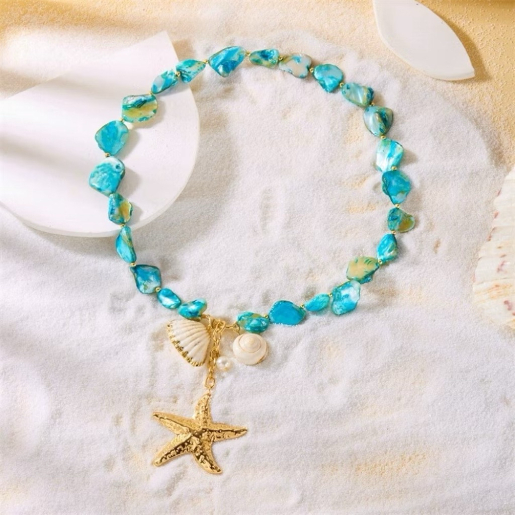 Vòng Cổ Vỏ Sò Hình Ngôi Sao Biển bằng thép mạ Vàng Sea Dây Chuyền Vintage Đi Biển Xinh Xắn