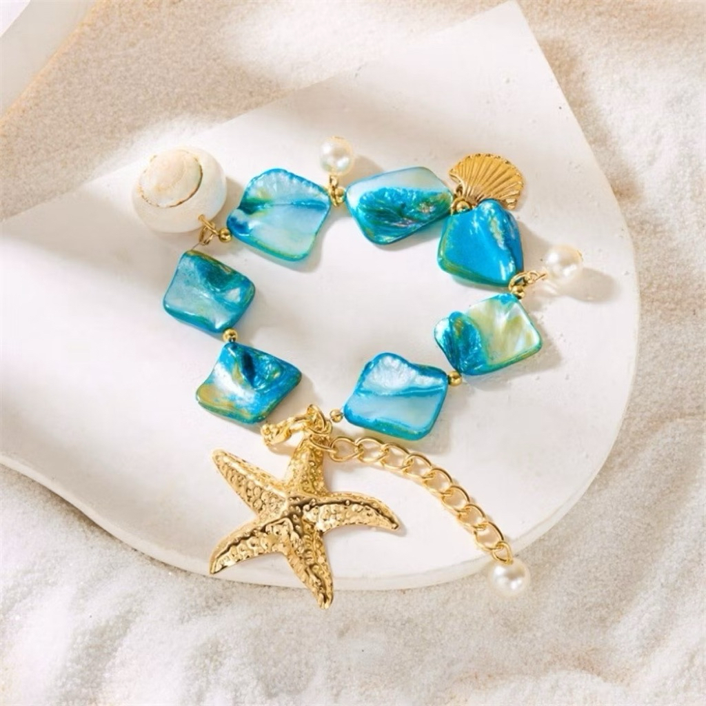Vòng Cổ Vỏ Sò Hình Ngôi Sao Biển bằng thép mạ Vàng Sea Dây Chuyền Vintage Đi Biển Xinh Xắn