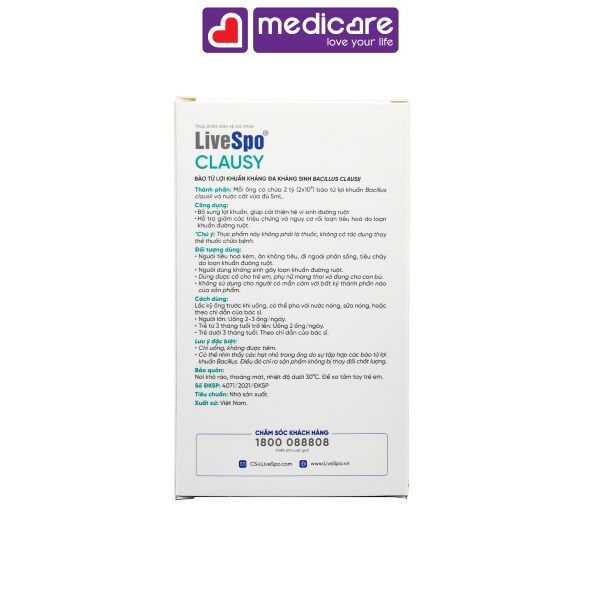 Thực phẩm bổ sung sức khoẻ LIVESPO clausy giảm các triệu chứng rối loạn tiêu hóa hộp 20 ống