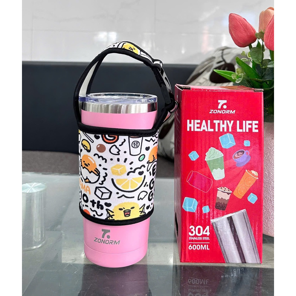 LY GIỮ NHIỆT INOX 600ML TẶNG KÈM TÚI + ỐNG HÚT