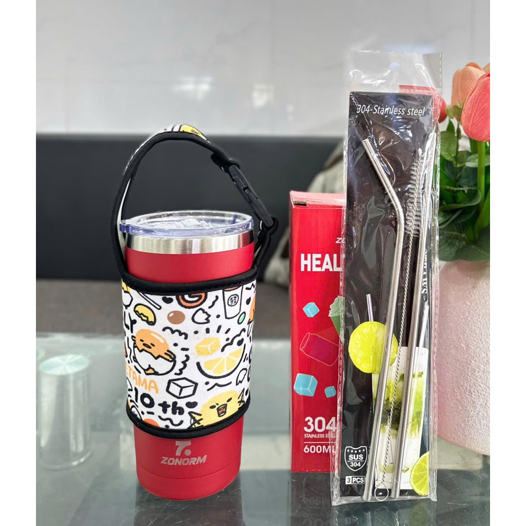 LY GIỮ NHIỆT INOX 600ML TẶNG KÈM TÚI + ỐNG HÚT