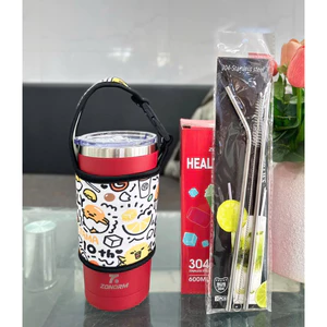 LY GIỮ NHIỆT INOX 600ML TẶNG KÈM TÚI + ỐNG HÚT
