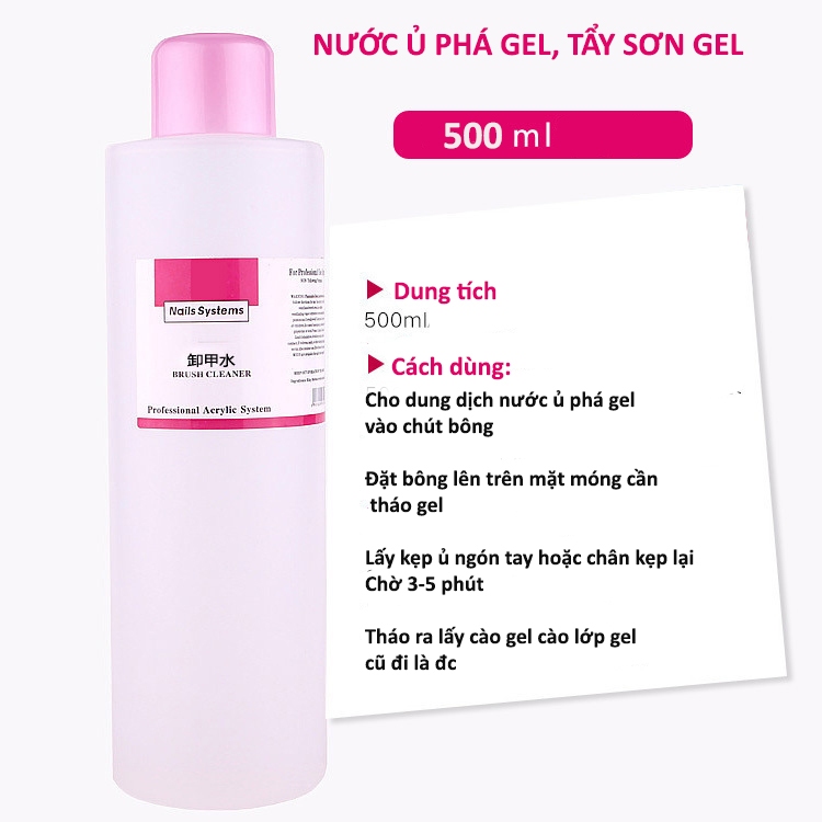Chai Nước ủ phá gel chuyên dụng, rửa sơn gel 500ml