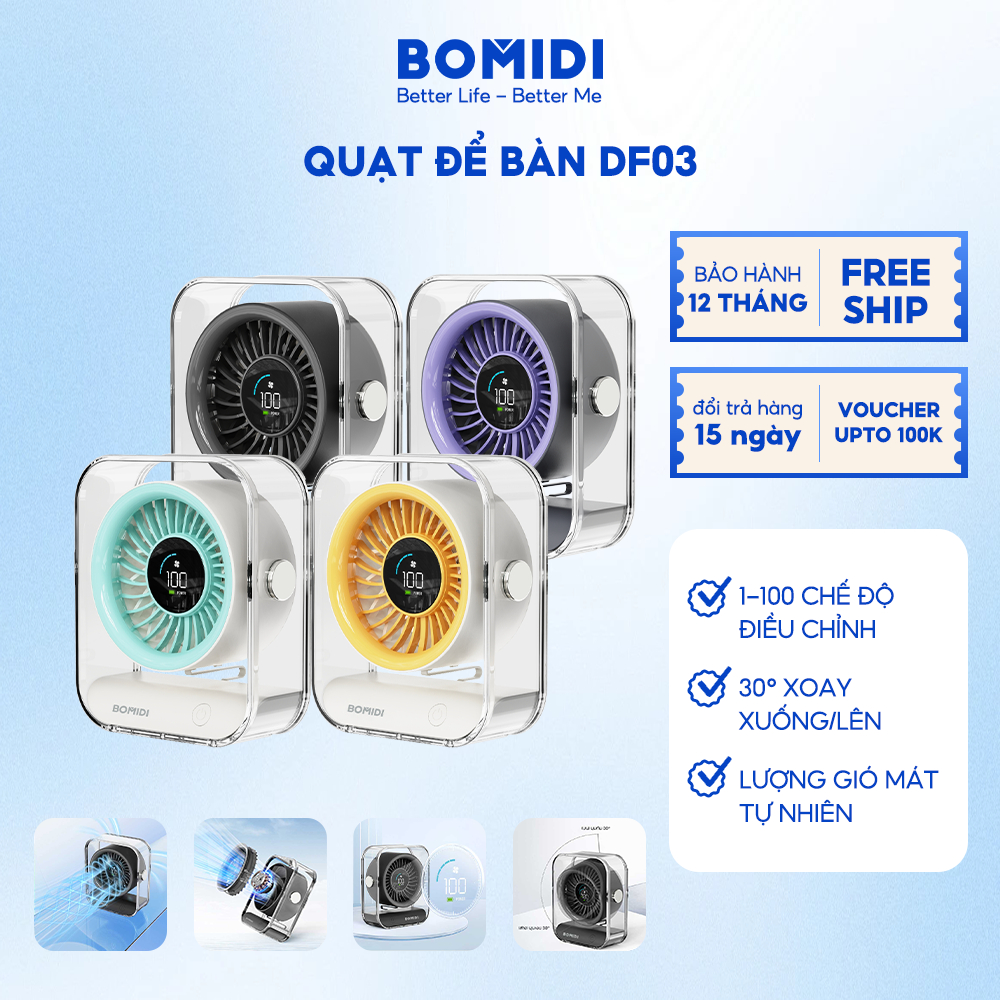 【 Hàng Mới】Quạt Để Bàn Bomidi DF03 Quạt Tốc Độ Cao Để Bàn 100 Tốc Độ Màn Hình Kỹ Thuật.
