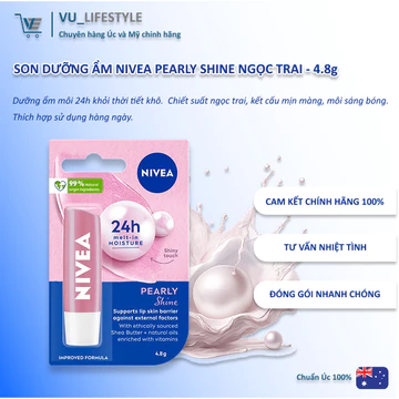 [Hàng Úc] 💄SON DƯỠNG ẨM NIVEA PEARLY SHINE NGỌC TRAI - 4.8g | Dưỡng ẩm | Ánh ngọc trai | Bóng mịn