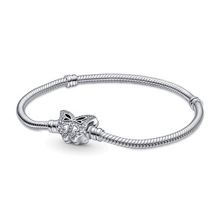Vòng Tay Pandora Bạc Chính Hãng Khóa Bướm Đính Đá - Pandora Moments Butterfly Clasp Snake Chain Bracelet