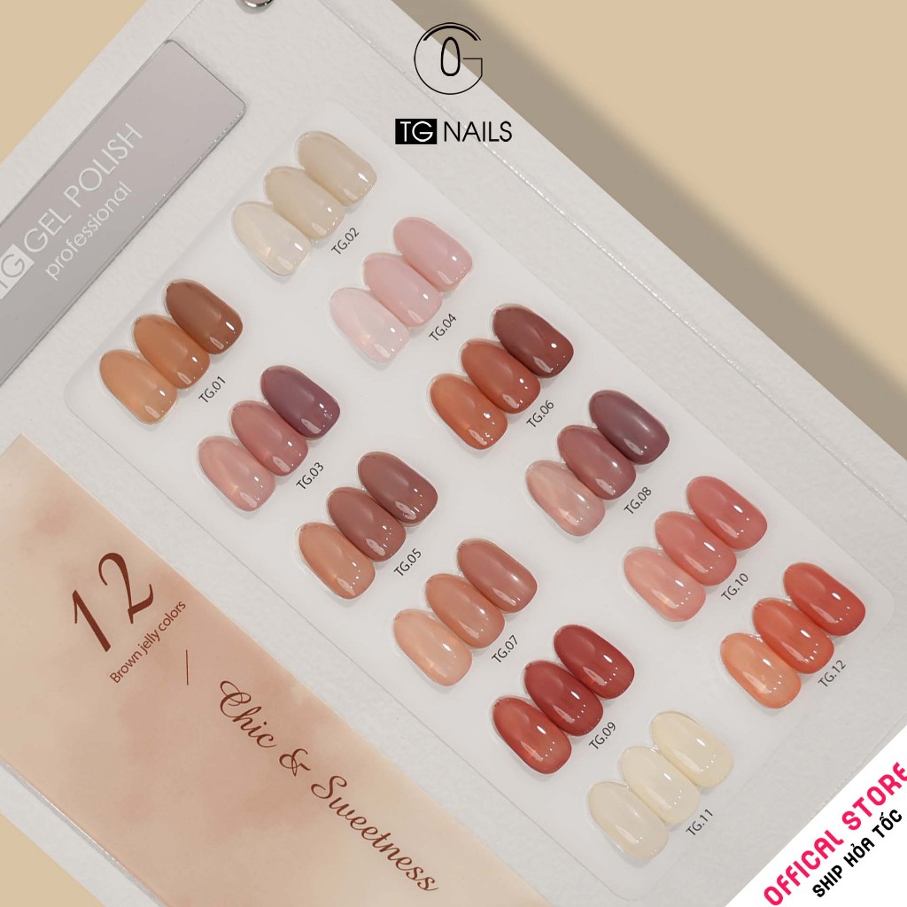 Set sơn gel 12 màu thạch nâu TG - phong cách Hàn nhẹ nhàng