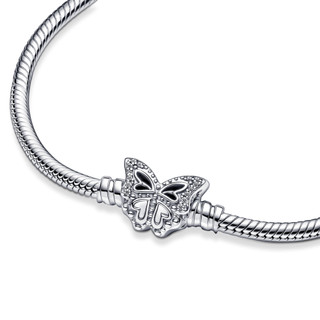 Vòng Tay Pandora Bạc Chính Hãng Khóa Bướm Đính Đá - Pandora Moments Butterfly Clasp Snake Chain Bracelet