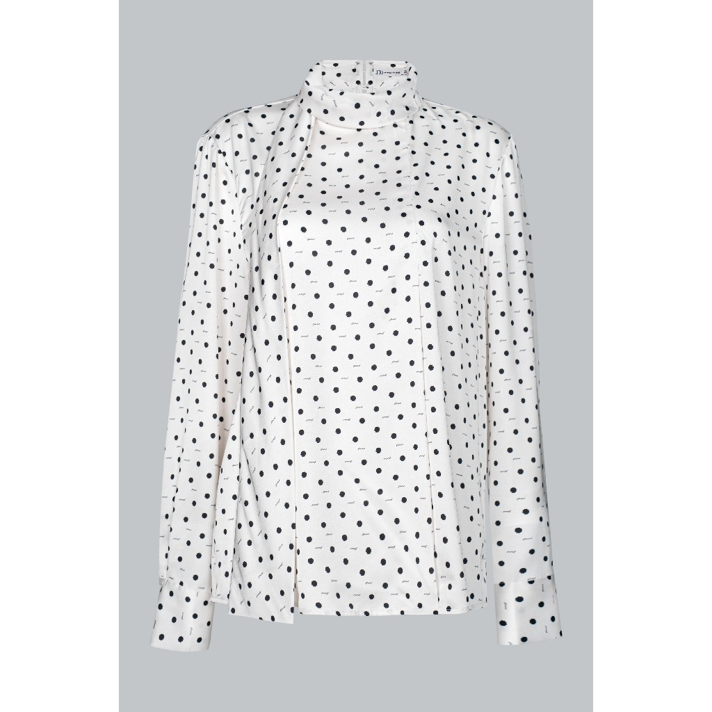 Áo Sơ Mi Lụa Cổ Vắt Tay Dài Chấm Bi 2S28.2508CF – Áo Sơ Mi Nữ Retro Parisian Chic Thanh Lịch Thiết Kế Bởi JM Dress