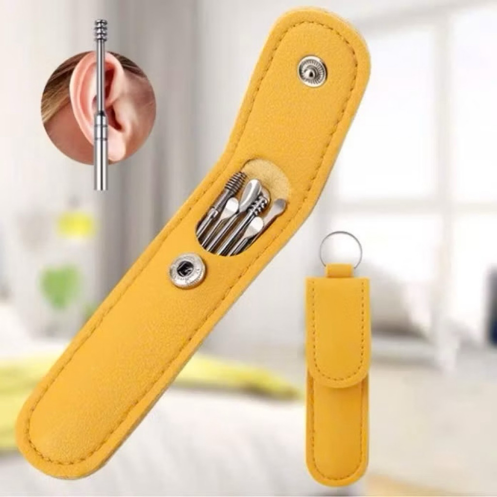 SET 6 Dụng Cụ Lấy Ráy Tai Bằng Thép Không Gỉ Kèm Túi Đựng Dụng Cụ Vệ Sinh Tai Dành Cho Gia Đình