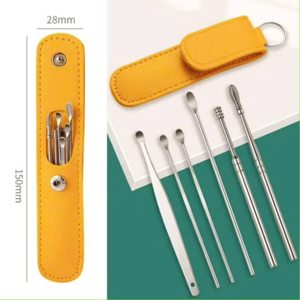 SET 6 Dụng Cụ Lấy Ráy Tai Bằng Thép Không Gỉ Kèm Túi Đựng Dụng Cụ Vệ Sinh Tai Dành Cho Gia Đình