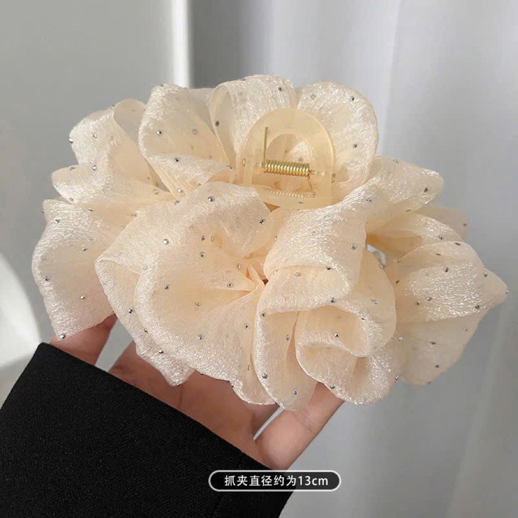 KẸP BẤU TÓC NƠ NHÚN ĐÍNH ĐÁ MÀU KEM