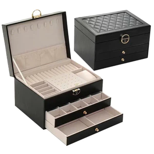 HỘP ĐỰNG TRANG SỨC BỌC PU CAO CẤP 3 TẦNG