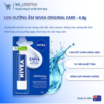[Hàng Úc] 💄SON DƯỠNG ẨM NIVEA ORIGINAL CARE - 4.8g | Dưỡng ẩm | Giàu Vitamin | Không màu