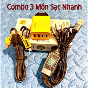 Combo 3 Món Sạc : Củ Sạc Nhanh 120W, Cáp Sạc 3 đầu 100W, Cáp sạc 4 đầu - 4in1. Cốc Sạc NHanh. Sạc cho nhiều ĐT .