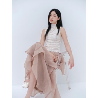 Chân váy OLV dài maxi đính hoa sang trọng Tan Fleur Mesh Cup phù hợp đi tiệc