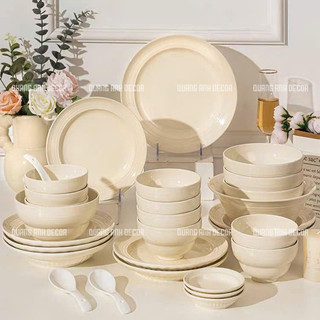 BÁN LẺ | Bộ bát đĩa VÂN NGỌC họa tiết xoáy kẻ chỉ màu kem pastel phong cách Châu Âu sang trọng LUXURY TABLEWARE & DECOR