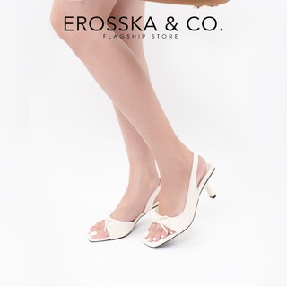 [EROSSKA] - Giày cao gót nữ mũi vuông phối nơ kiểu dáng dễ thương cao 7cm màu kem hoa nhí - EM150