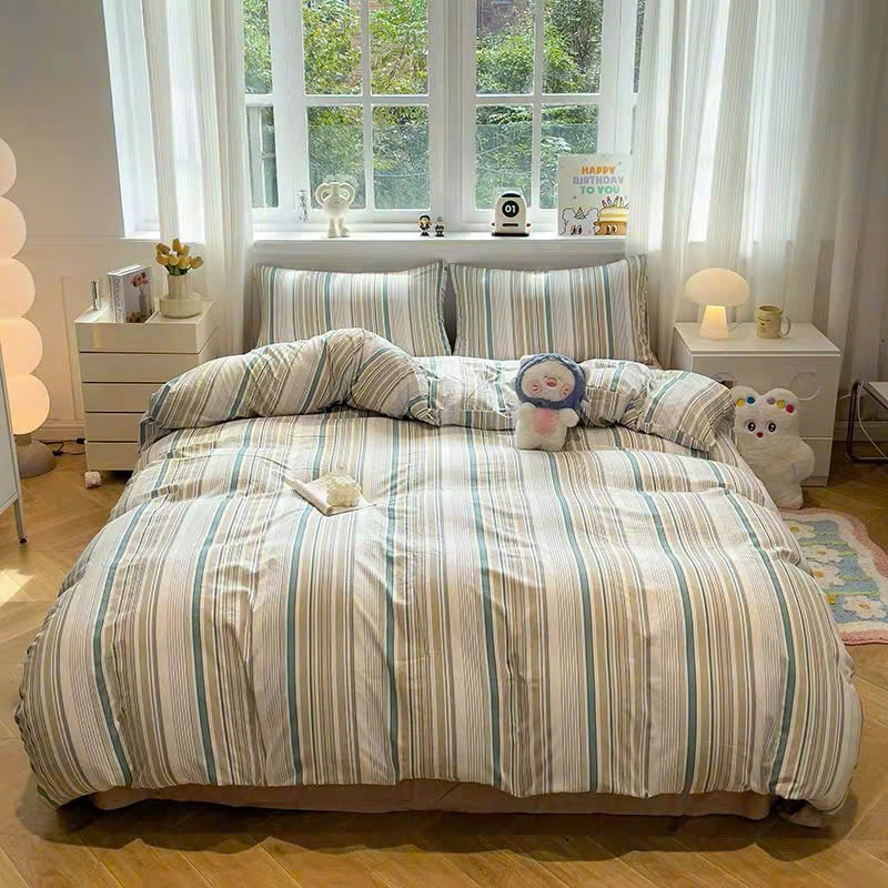 (TỔNG HỢP 2) Bộ Chăn Ga Gối Họa Tiết Tici Kẻ Phong Cách Hàn Quốc Chất Liệu Cotton Mềm Mịn  -  MemMinbedding Luxury (TK3)