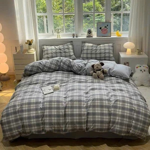 Bộ Chăn Ga Gối Họa Tiết Tici Kẻ Phong Cách Hàn Quốc Chất Liệu Cotton Mềm Mịn - MemMinbedding Luxury (TK3)