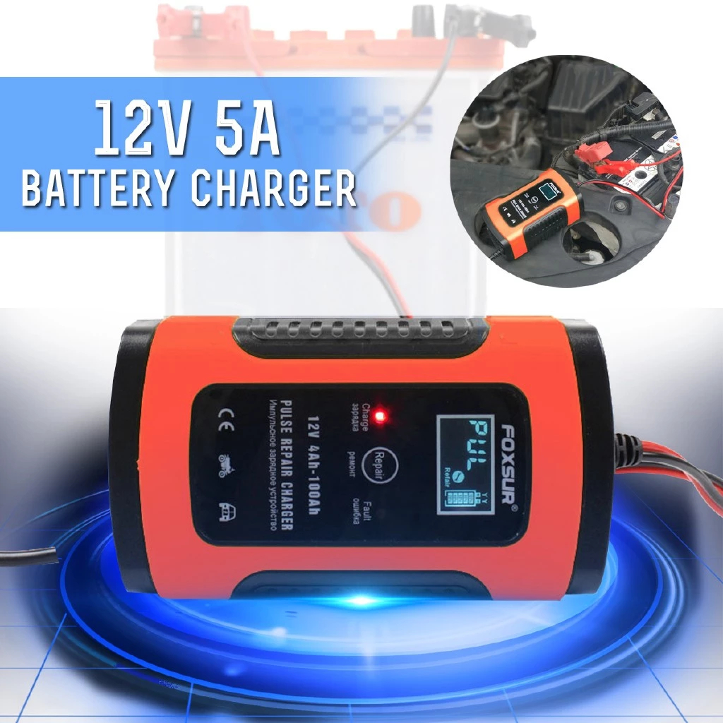 Sạc Bình Ắc Quy FOXSUR  12V 4Ah-100Ah Tự Ngắt Khi Đầy Phục Hồi & Khử Sunfat Cho Xe Máy Ô Tô Xe Điện