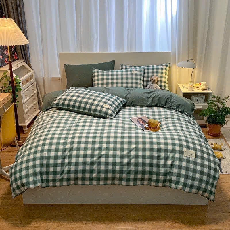 (TỔNG HỢP 2) Bộ Chăn Ga Gối Họa Tiết Tici Kẻ Phong Cách Hàn Quốc Chất Liệu Cotton Mềm Mịn  -  MemMinbedding Luxury (TK3)