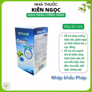 Viên uống bổ não Ginki nhập khẩu Pháp, hỗ trợ bổ não, cải thiện trí nhớ, tăng cường tuần hoàn, H.60v
